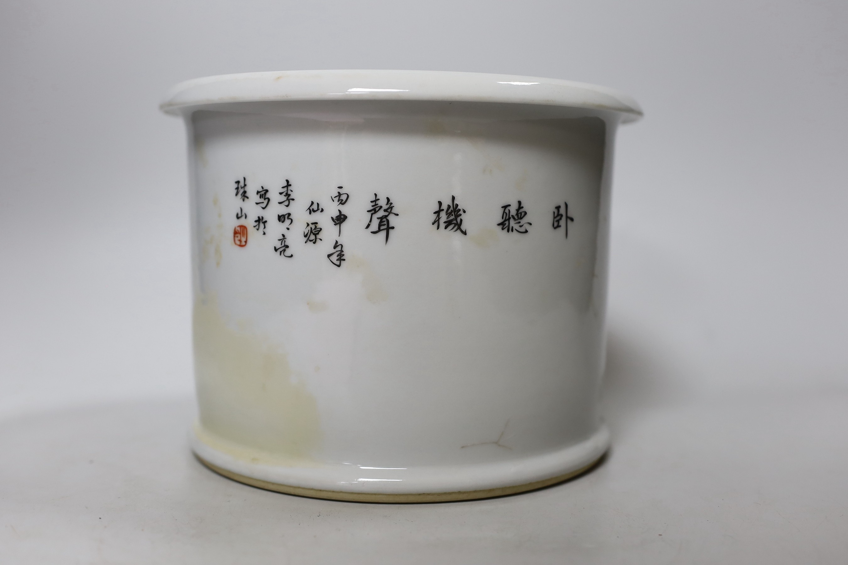 A Chinese famille rose brushpot, bitong, Republic period, 15.5cms high